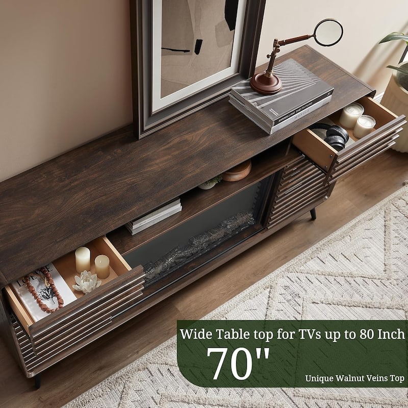Mid Century Modern Fireplace TV Stand, Entertainment Center