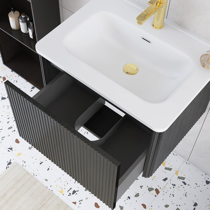 Floating Bathroom Vanity with Glossy White Integrated Ceramic Sink