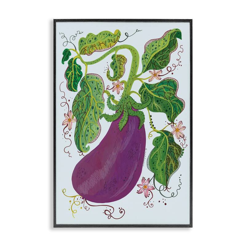 Stupell Whimsical Detail Eggplant Framed Giclee Art Design By Kay Widdowson - 20 x 30 - Black