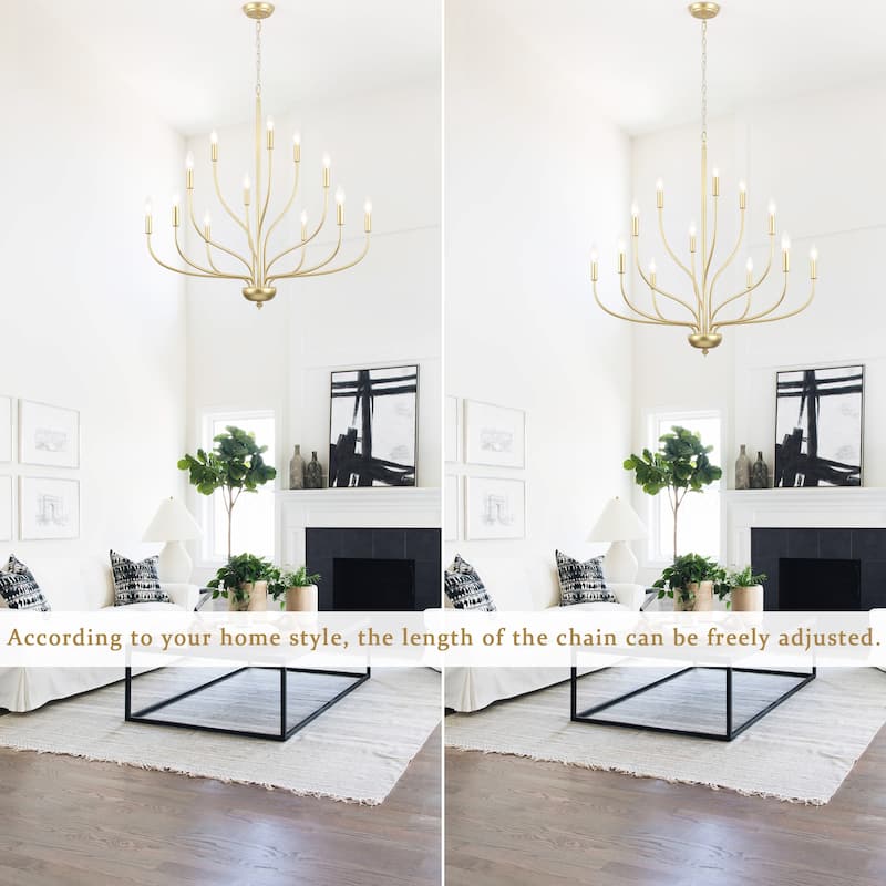 12 - Light Candle Style Chandelier ,Classic Farmhouse Chandelier with Lotus Shaped for Kitchen Island Living Dining Room