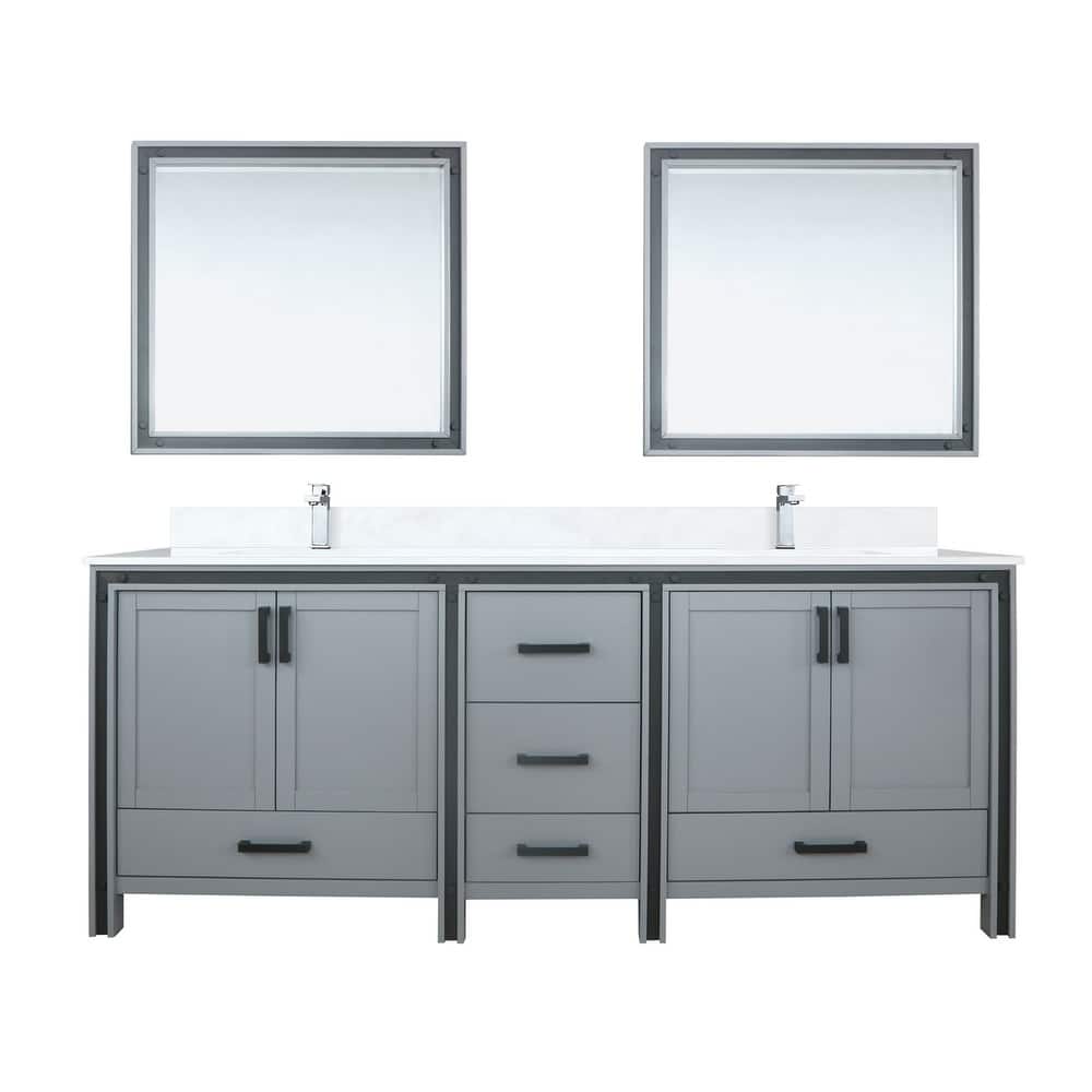 Ziva 84 in W x 22 in D White Double Bath Vanity, White Quartz Top, Faucet Set and 34 in Mirrors