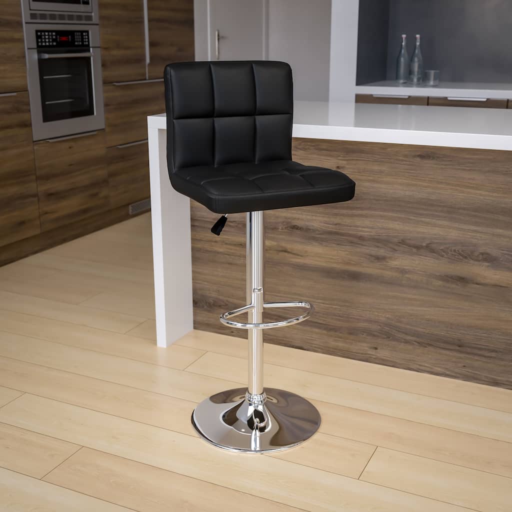 Contemporary Quilted Vinyl Adjustable Height Barstool with Chrome Base
