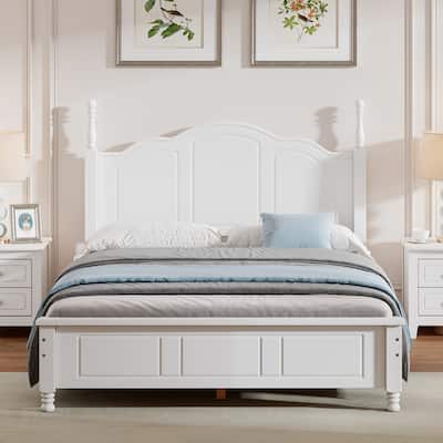 Full Size Wood Platform Bed Frame, Retro Platform Bed with Wooden Slat Support & Wood Headboard for Guest Room Bed Room