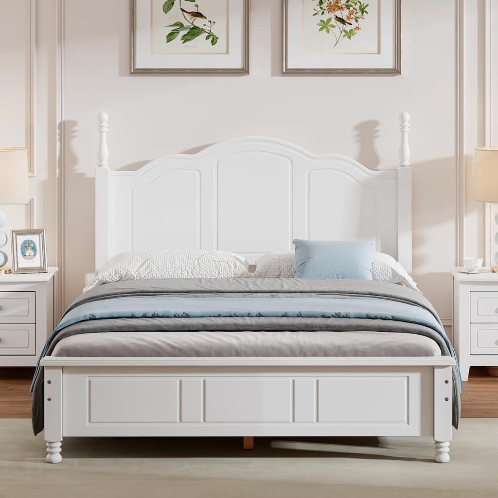 Full Size Wood Platform Bed Frame,Retro Style Four Poster Bed