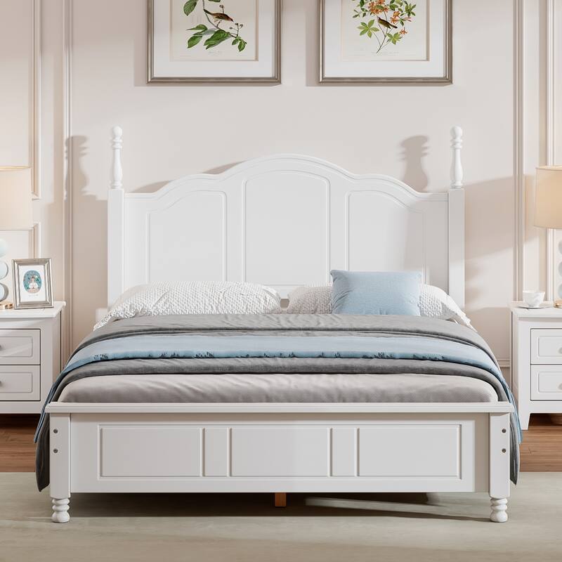 Retro Pine Platform Bed with Headboard & Slats