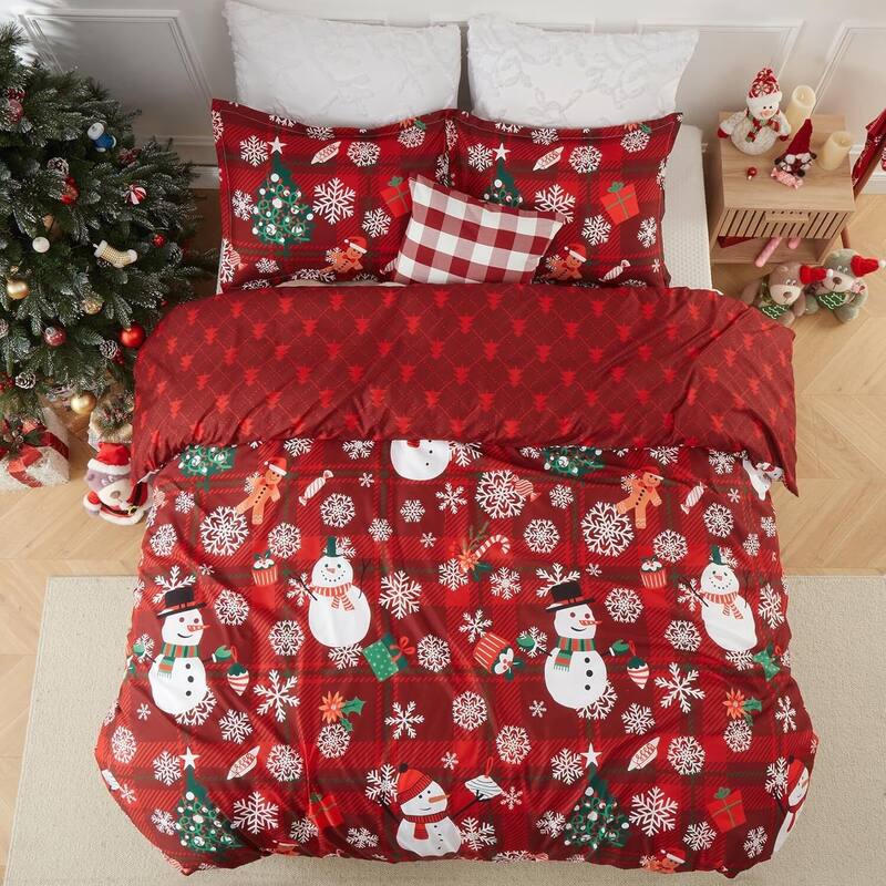 Christmas Snowman Soft Duvet Cover and Pillow Shams Set, Bedding Set