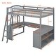 preview thumbnail 27 of 52, Solid Wood Loft Bed with Bulit-in U-shaped Desk and 2 Drawers, Full Size Loft Bedframe with Storage Shelves and Tri-fold Mirror