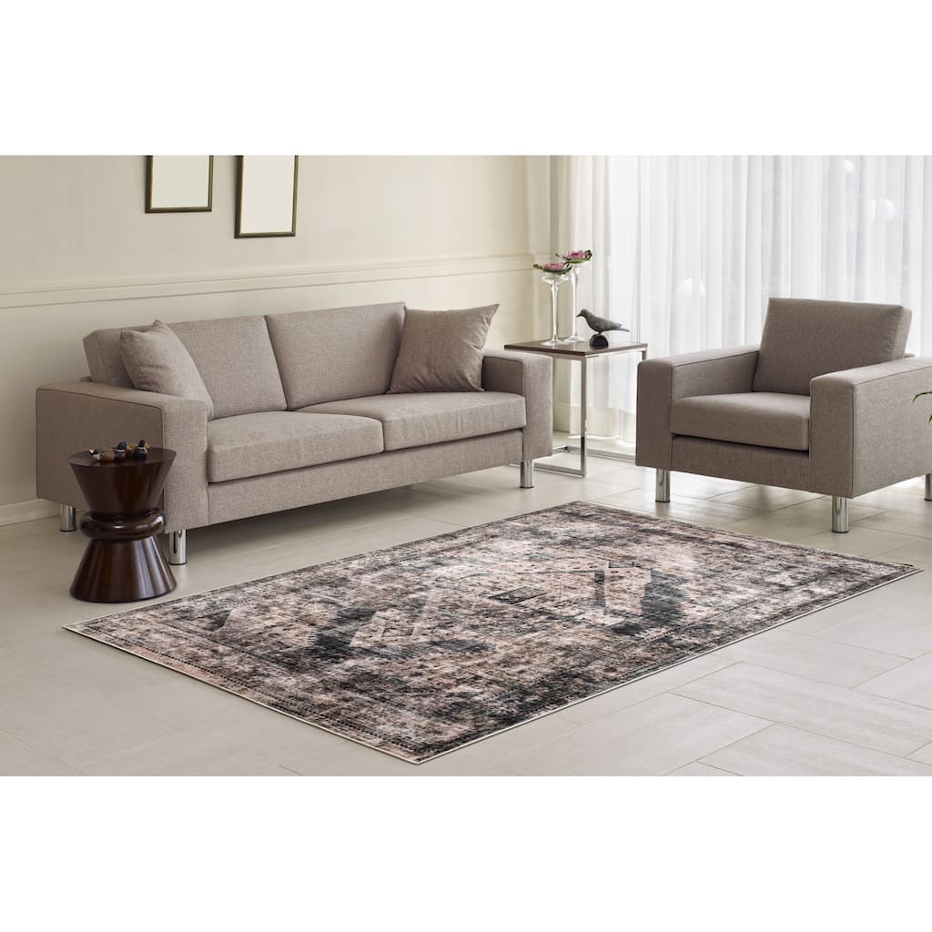 Machine Washable Collection Grey/Beige/Brown Abstract Area Rug