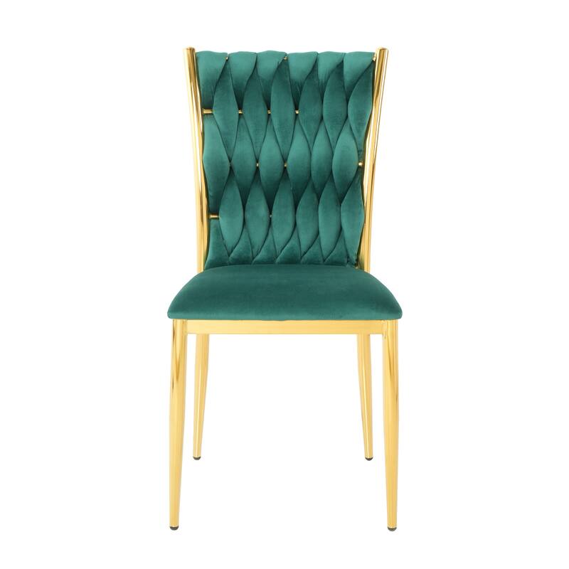 Modern Simple Velvet Dining Chair, Family Bedroom Stool Back Student Table Chair, Gold-Plated Metal Chair Legs (Set of 4)