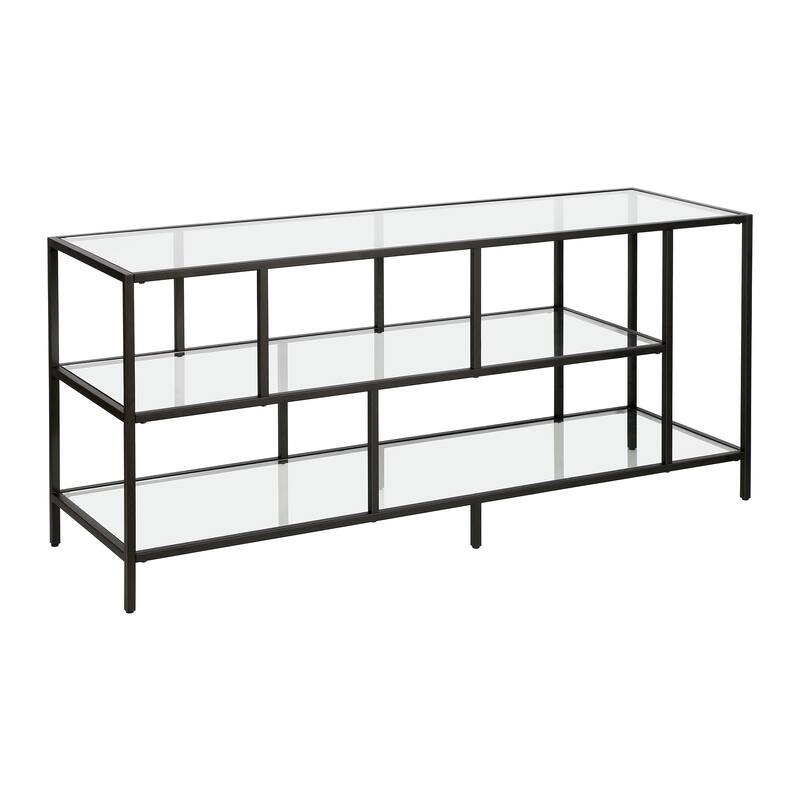 Winthrop Rectangular TV Stand with Metal Shelves for TV's up to 60" - 55" Blackened Bronze with Glass Shelves