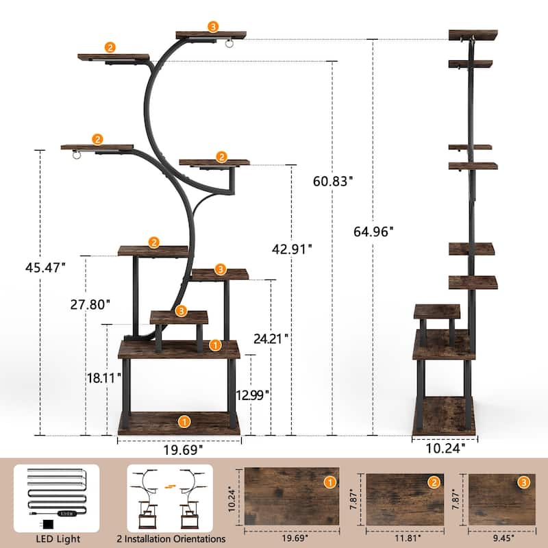 VECELO Indoor Plant Stand with Grow Lights 4 Styles 6/7/9 Shelves Adjustable Timer & Brightness Decorative Rack for Living Room