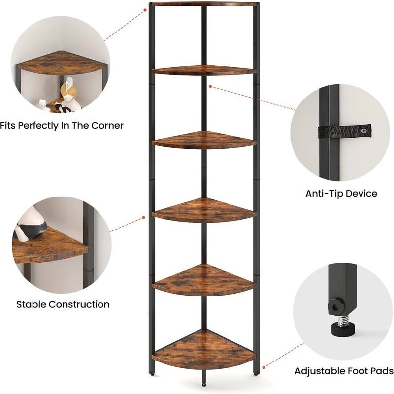 6 Tier Corner Shelf - 12.2"D x 18.1"W x 63.1"H