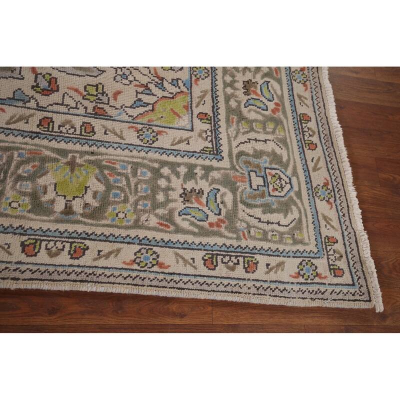 Beige Tabriz Persian Vintage Area Rug Hand-Knotted Wool Carpet - 8'8" x 10'8"