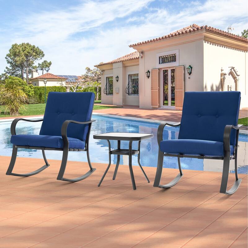 BONOSUKI 3 Pcs Outdoor Rocking Bistro Set Chat Set with Side Table