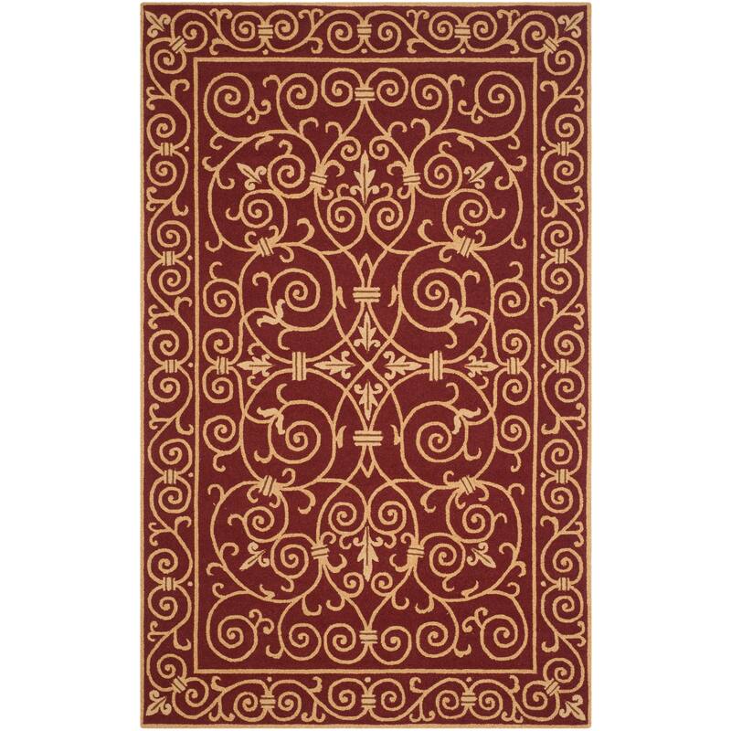 SAFAVIEH Hand-hooked Chelsea Joba Country Oriental Wool Rug - 3' 9" x 5' 9" - Burgundy - Runner/Rectangle