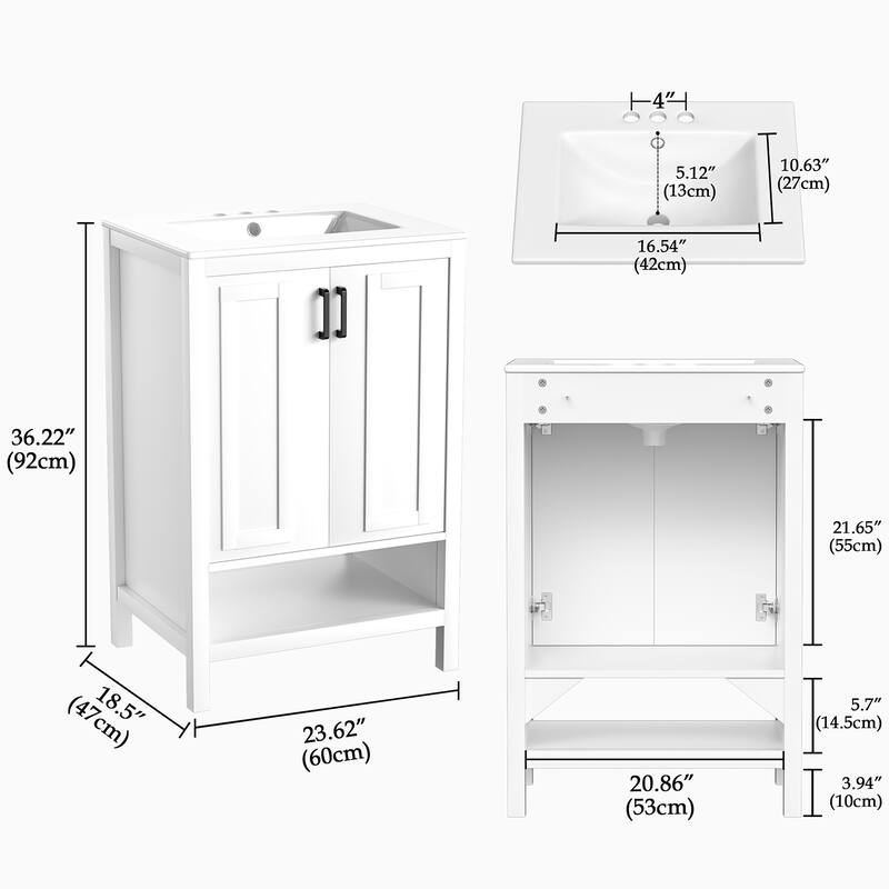 Anmytek 24'' Single Bathroom Vanity Cabinet with Ceramic Sink Combo Bathroom Storage Cabinet With Soft Close Doors