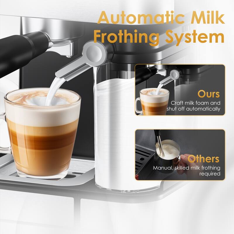 Anmytek 20 Bar Home Barista Espresso Machine Automatic Milk Frother TouchScreen ESE POD Cappuccino Latte
