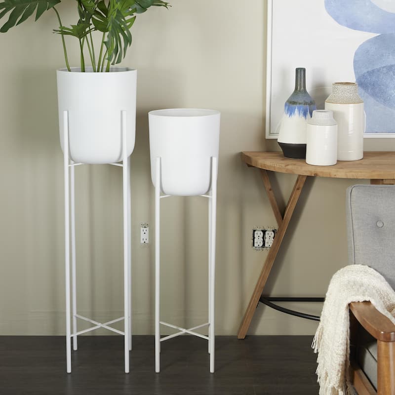 Metal Indoor Outdoor Planter with Removable Stand - Set of 2 Black or White - CosmoLiving by Cosmopolitan