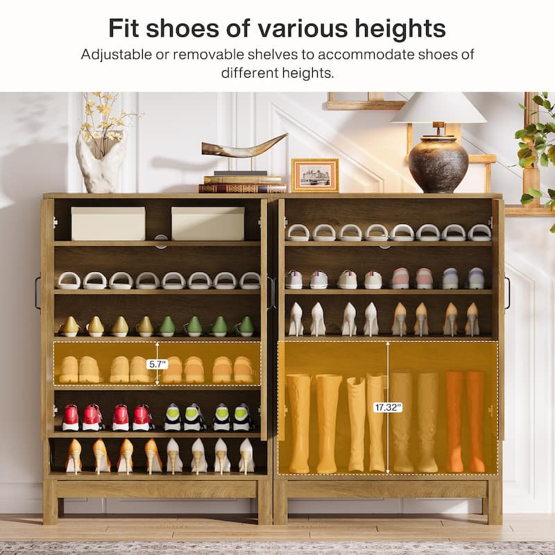 Shoe Storage Cabinet with Doors, 6-Tier Adjustable Farmhouse Shoe Organizer
