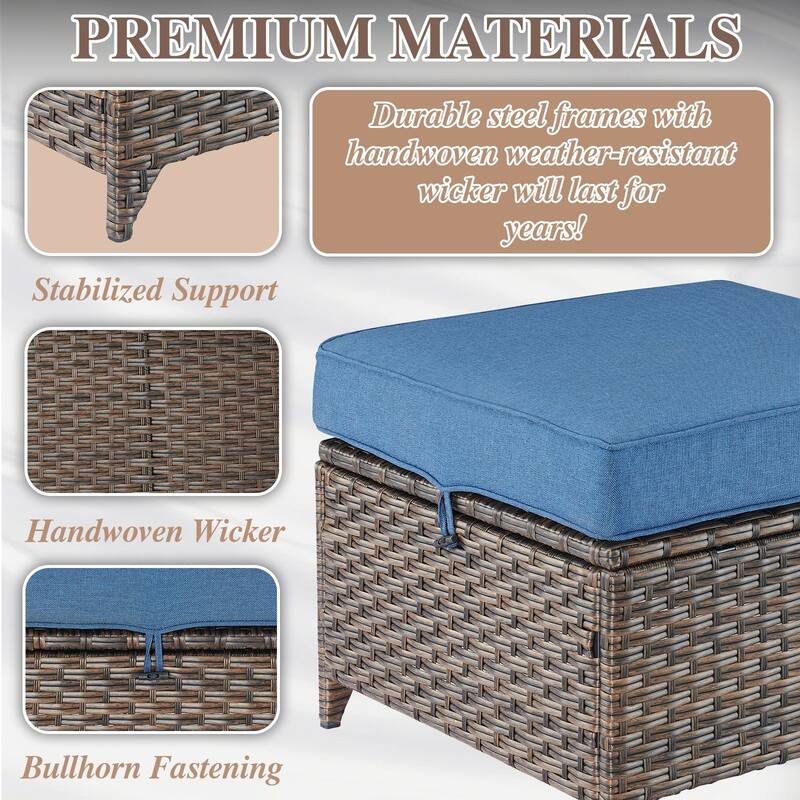 Wicker Ottomans, Outdoor Wicker Footstool Set of 2