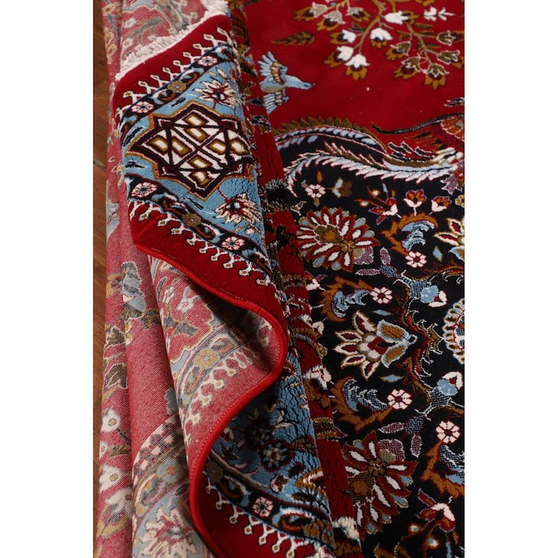 Animals Red Pictorial Kashan Turkish Area Rug Machine Made Carpet - 9'7" x 13'1"