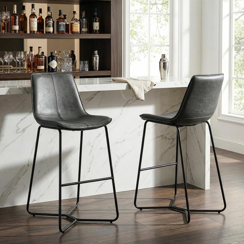 Amery Vintage Grey Faux Leather Iron Frame Bar Stool (Set of 2)
