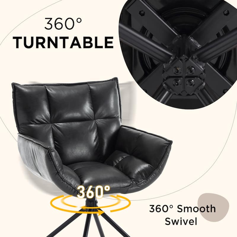 Faux Leather Upholstered Swivel Armchair Accent Home Office Chair