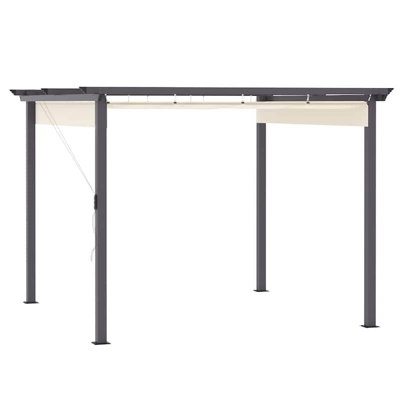 Outsunny 10' x 10' Retractable Pergola Canopy Patio Gazebo Sun Shelter with Aluminum Frame for Outdoors, Cream White