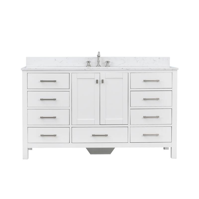 PROOX 60 in. W x 22in.D Freestanding Bath Vanity Engineered Top Single Rectangular Sink - White