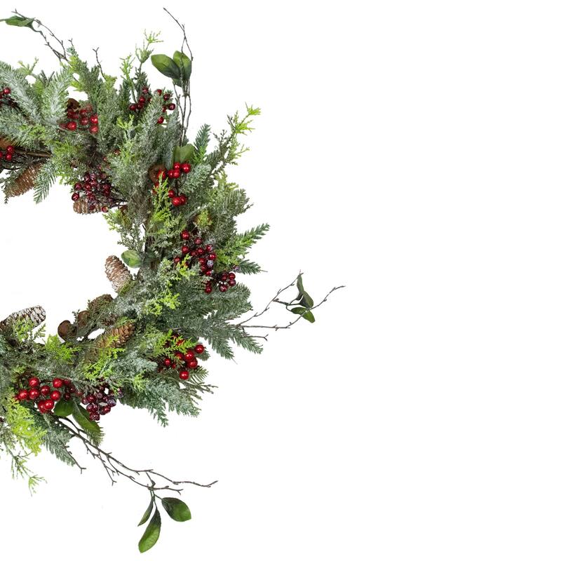 Frosted Pine and Berry Artificial Christmas Wreath, 25-Inch, Unlit