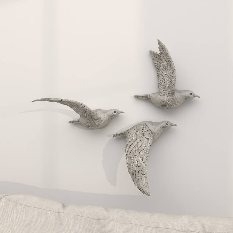 Polystone Bird Distressed 3D Floating Home Wall Decor - Set of 3 Dark Brown, Silver, Gold - Roche River Decor