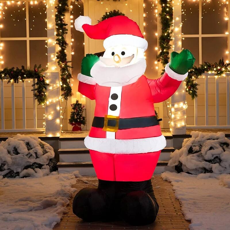 6 ft. Tall White, Green & Red Plastic Christmas Waving Santa Claus Inflatable - Multicolor