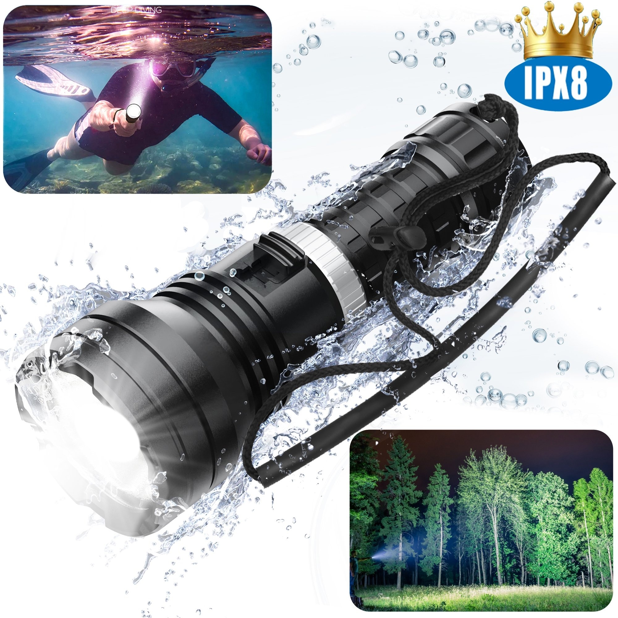 100000 Powerful Flashlight LED Diving Flashlight - -