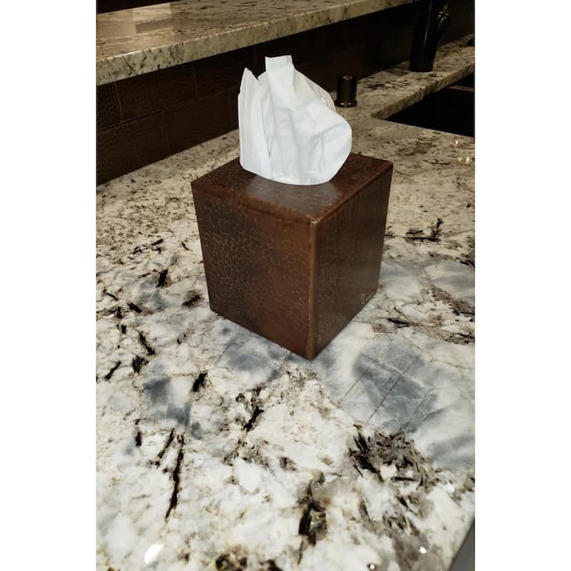 Small Hammered Copper Tissue Box Cover in Oil Rubbed Bronze (TBCSDB) - Brown