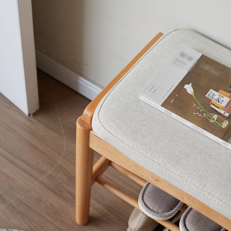GDFStudio - Cedric Beech Wood Entryway Shoe Bench with Cushion