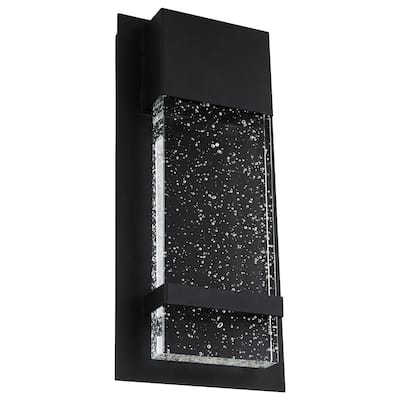 Sunlite 6.5 in. Wide Black LED Warm White (3000K) Modern Indoor Outdoor Wall Sconce with Rain Glass Panel