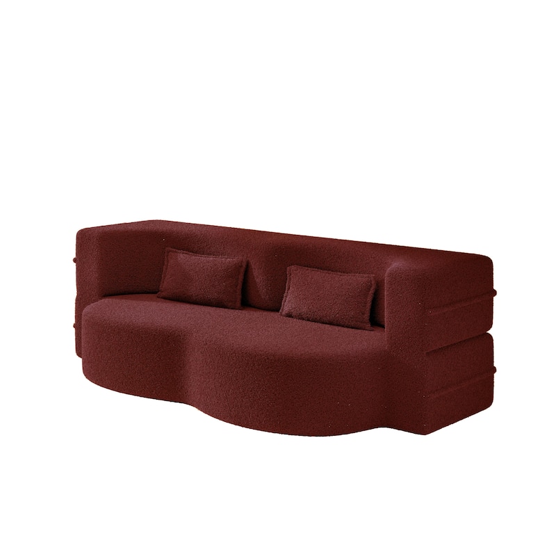 Convertible Floor Sofa with Teddy Fabric, Twin Mattress & No Assembly