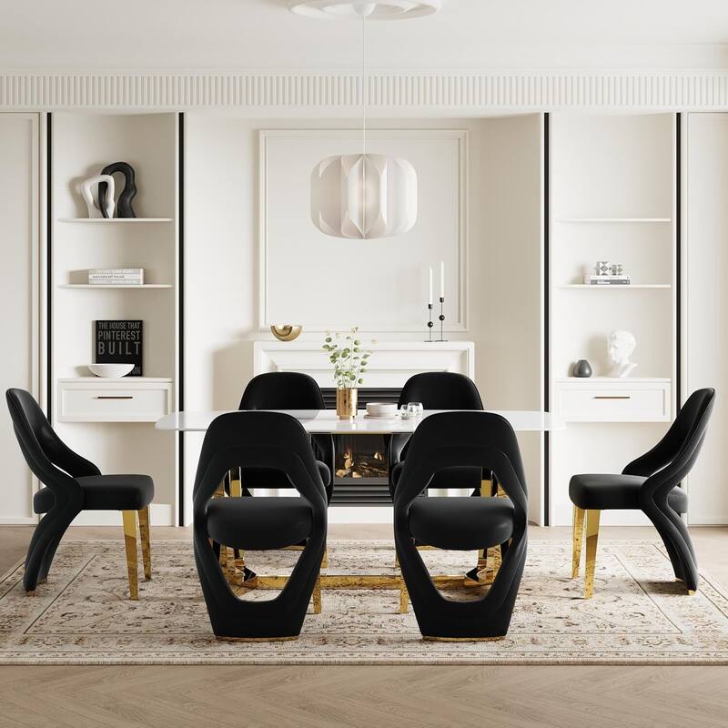 Velvet Dining Chairs with Open Back and Polished Metal Legs