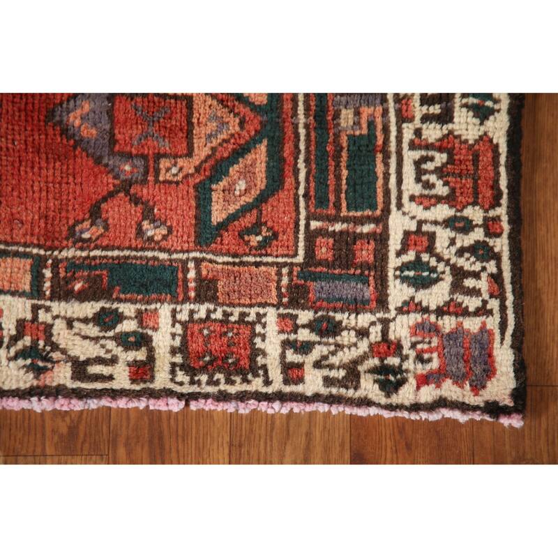 Orange Ardebil Persian Vintage Runner Rug Handmade Tribal Wool Carpet - 3'2"x 10'3"