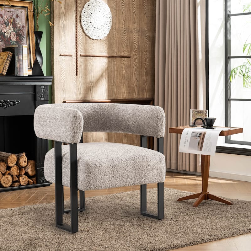 Upholstered Teddy Velvet Accent Chair, Modern Boucle Armchair - Gray