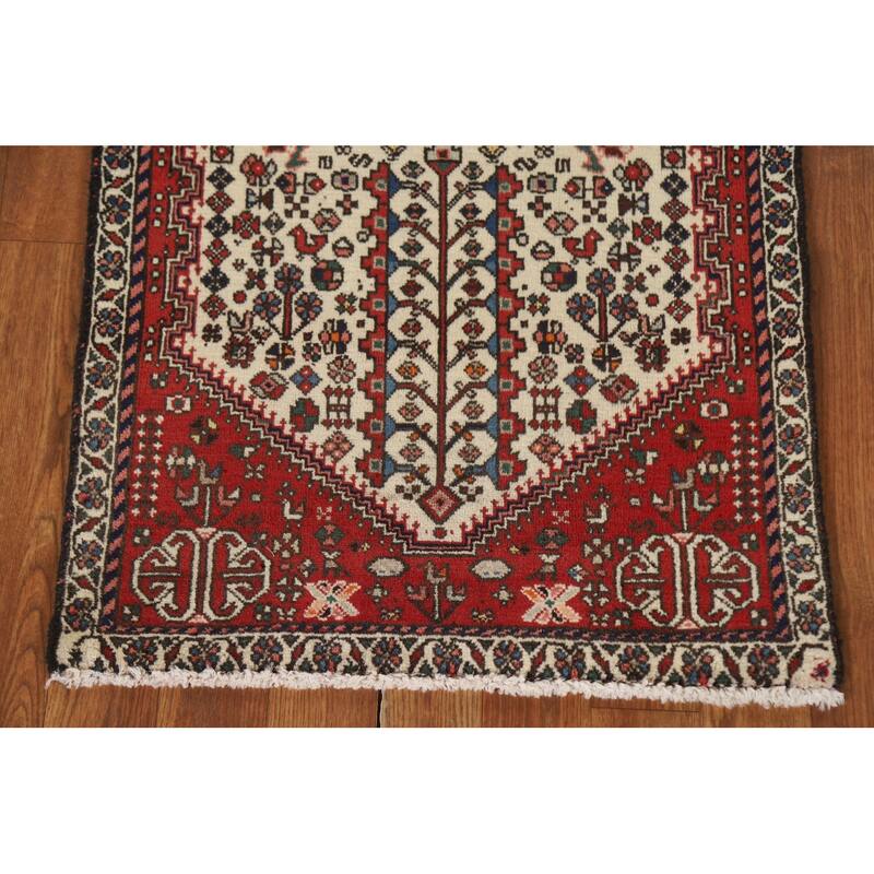 Geometric Abadeh Persian Vintage Runner Rug Handmade Wool Carpet - 2'0"x 4'9"