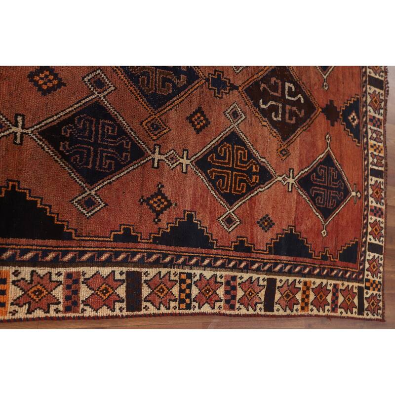Hand Knotted Oriental 100% Wool Carpet Traditional Geometric Oranges & Rust Qashqai Area Rug - 9' 1'' X 4' 9''