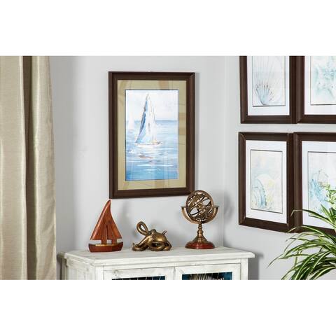 Blue Coastal Decor Sailboat Painting Print in a Rectangular Brown Wood Frame 17.5 x 23.5 - 18 x 2 x 24