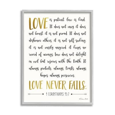 Stupell Love Is Patient Psalm Faith Based Word Design Framed Giclee Texturized Art by Susan Ball