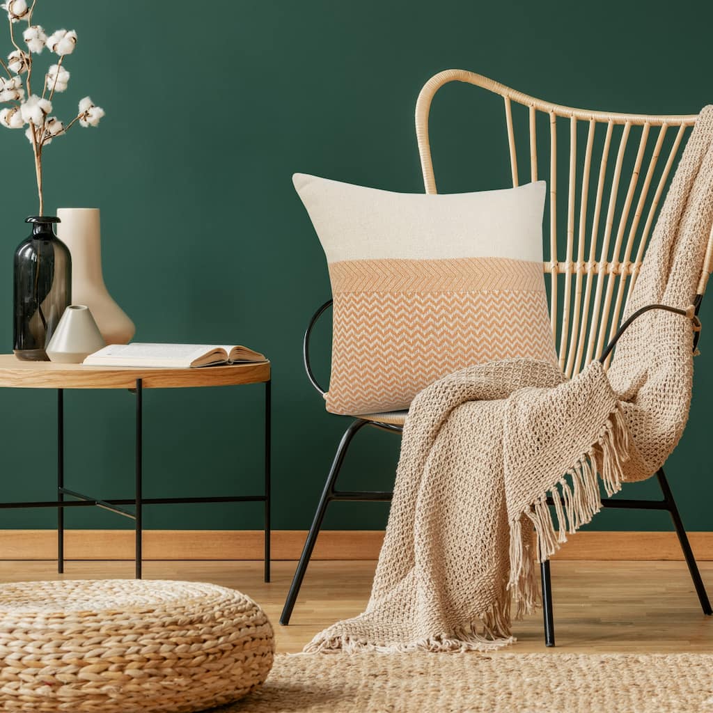 Chevron Color Block Square Throw Pillow - 20" - Cream and Peach