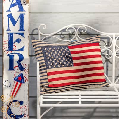 23.6 Inch Jacquard Patriotic Flag Throw Pillow