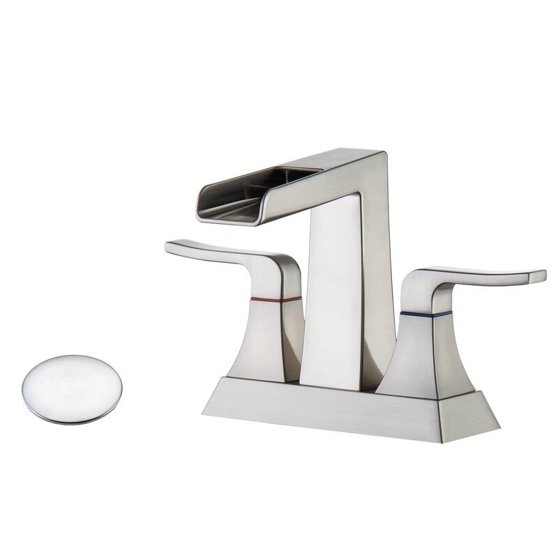 Topcraft Two Handle Waterfall Bathroom Faucet with Pop-Up Drainer - Brushed Nickel