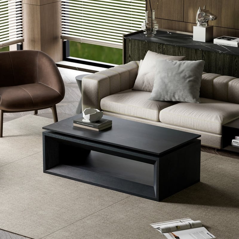 43.3" Lift-Top Coffee Table, Solid Wood Veneer Modern Accent Table with Storage and Adjustable Height