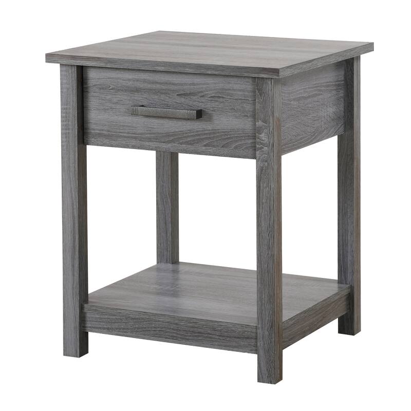 Grey Nightstand 24x20x19 Modern Compact Bedside Table with Chic Neutral Finish, Sturdy Build and Stylish Bedroom Appeal