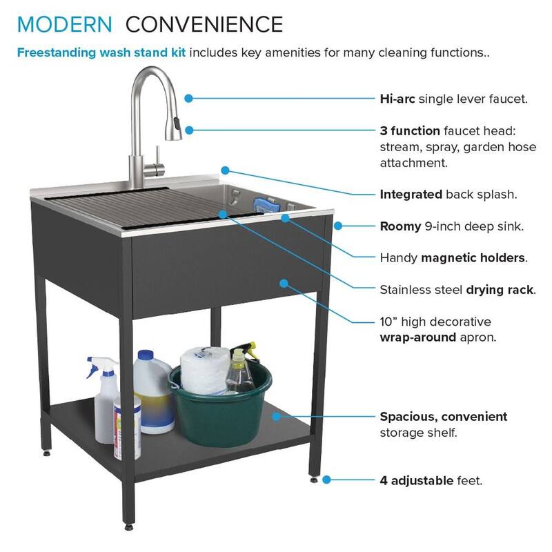 Transolid 24-in W x 22-in D x 35-in H Laundry Sink/Wash Stand All-in-One Kit - 24-in x 22-in